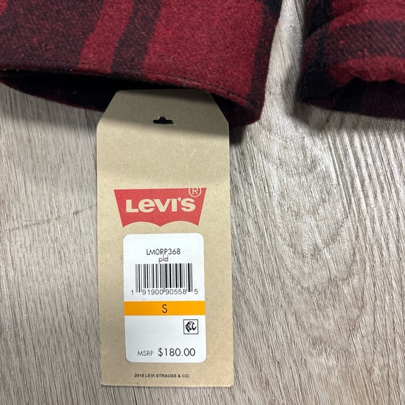 Levi's Cherry Plaid Trucker Wool Blend Sherpa Jacket Mens Size Small Warm - Picture 3 of 9